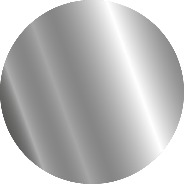 A circular metallic silver sample showing a brushed metal texture with soft vertical highlights, set against a muted slate blue background.