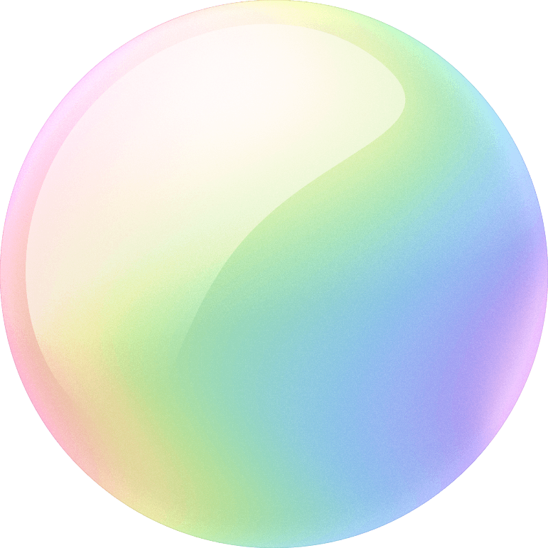 A smooth, glossy spherical gradient object with pastel rainbow tones including pink, yellow, green, blue, and purple on a dark teal background.